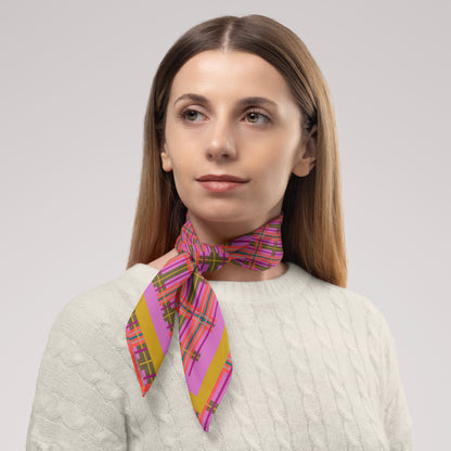 Pink Plaid Chiffon Square Scarf with Yellow + Pink Accent