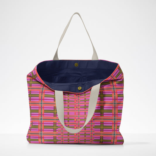Pink Plaid Deluxe Market Tote