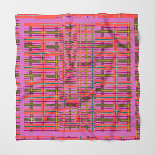Pink Plaid Chiffon Square Scarf with Pink Accent