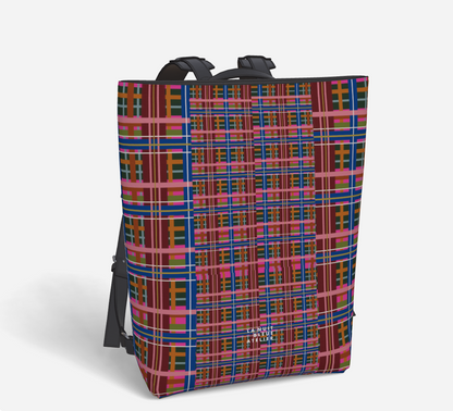 Pinky Blue Plaid Vegan Leather Backpack