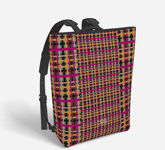 Fuchsia Plaid Vegan Leather Backpack