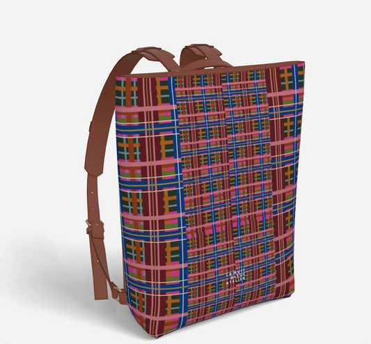 Pinky Blue Plaid Vegan Leather Backpack