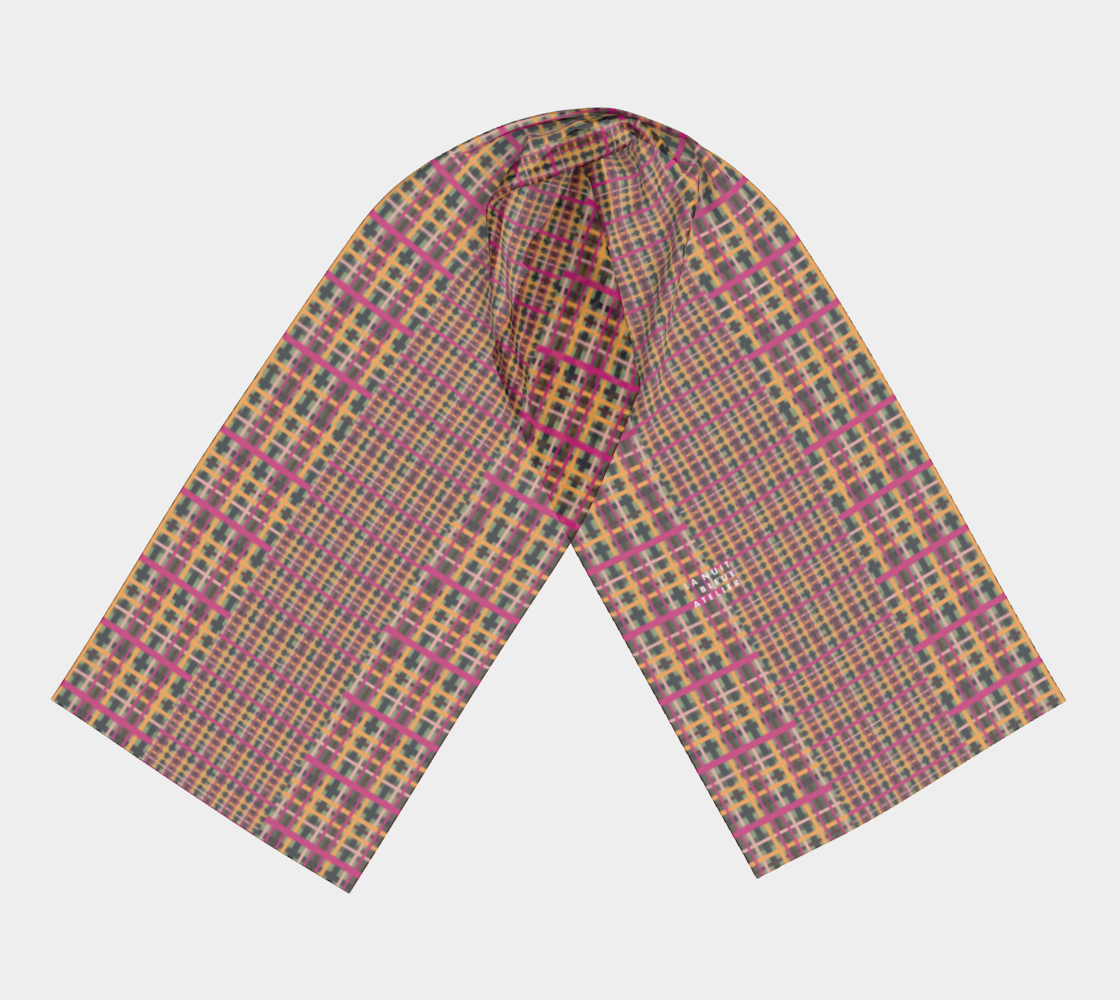 Fuchsia Plaid Chiffon Long Scarf