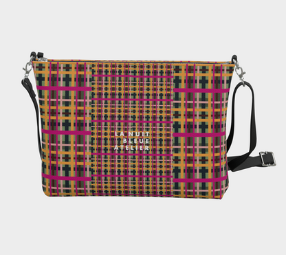 Fuchsia Plaid Vegan Leather Crossbody Purse