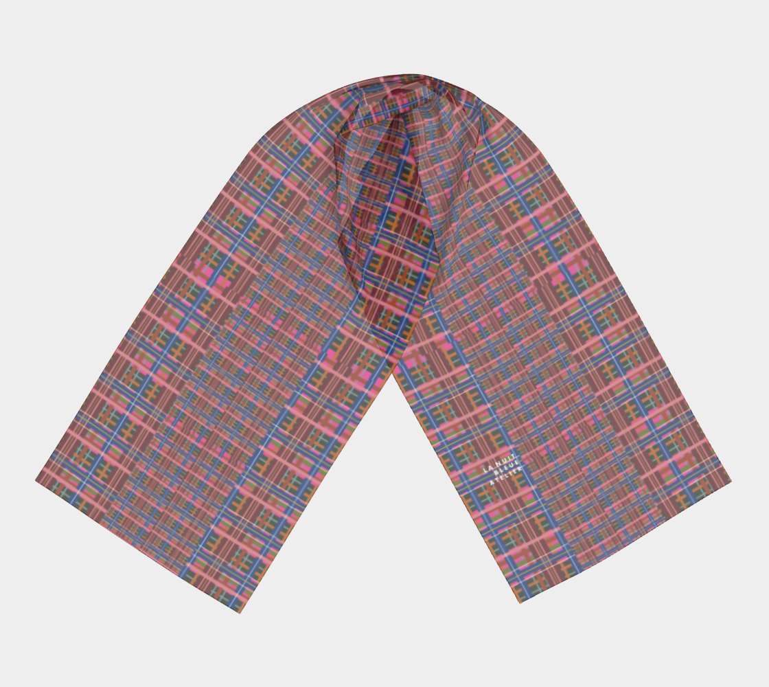 Pinky Blue Plaid Chiffon Long Scarf
