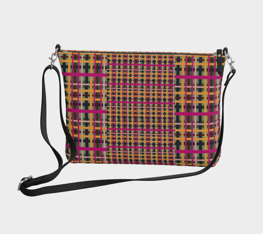 Fuchsia Plaid Vegan Leather Crossbody Purse