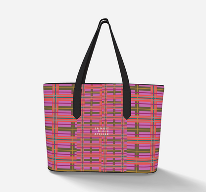 Pink Plaid Vegan Leather Tote