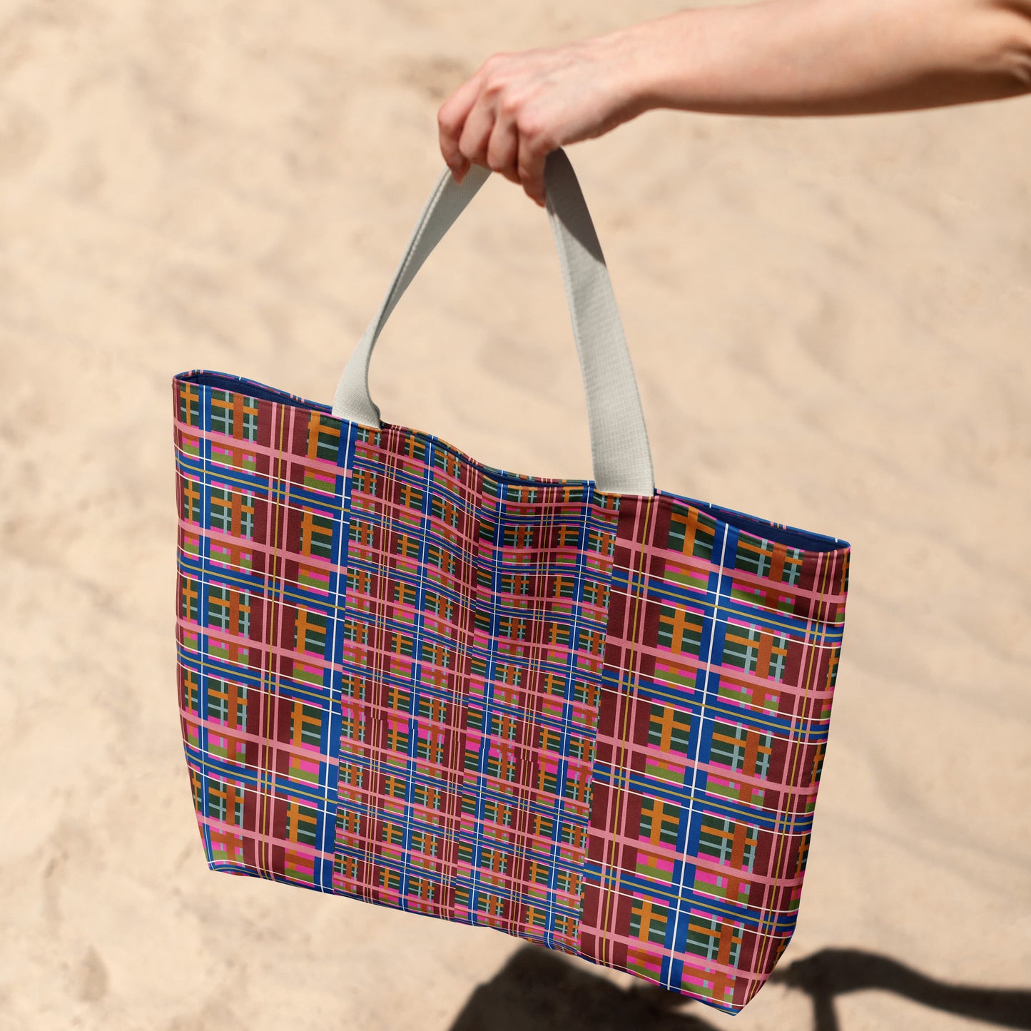 Pinky Blue Plaid Deluxe Market Tote