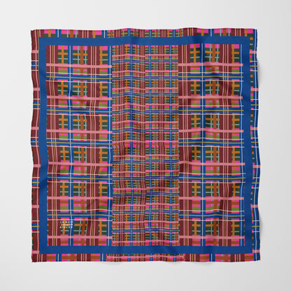 Pinky Blue Plaid Chiffon Square Scarf with Blue Accent