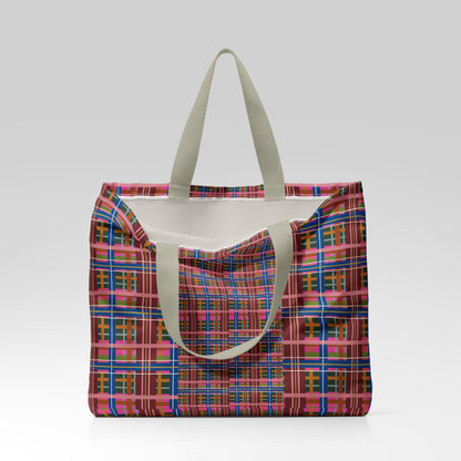Pinky Blue Plaid Everyday Market Tote