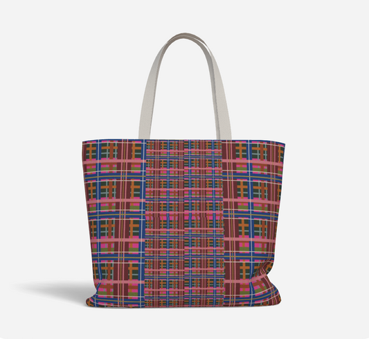 Pinky Blue Plaid Deluxe Market Tote