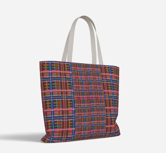 Pinky Blue Plaid Everyday Market Tote