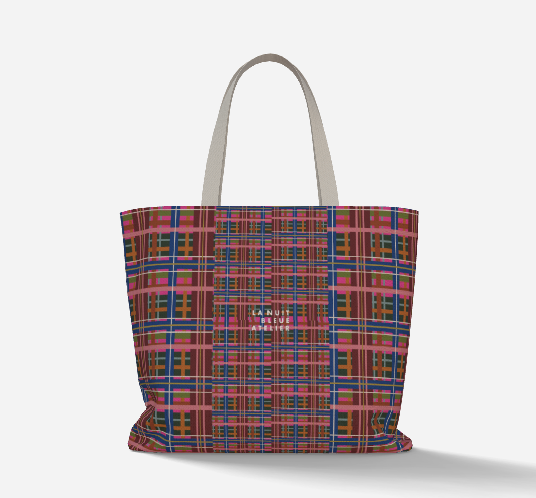 Pinky Blue Plaid Deluxe Market Tote