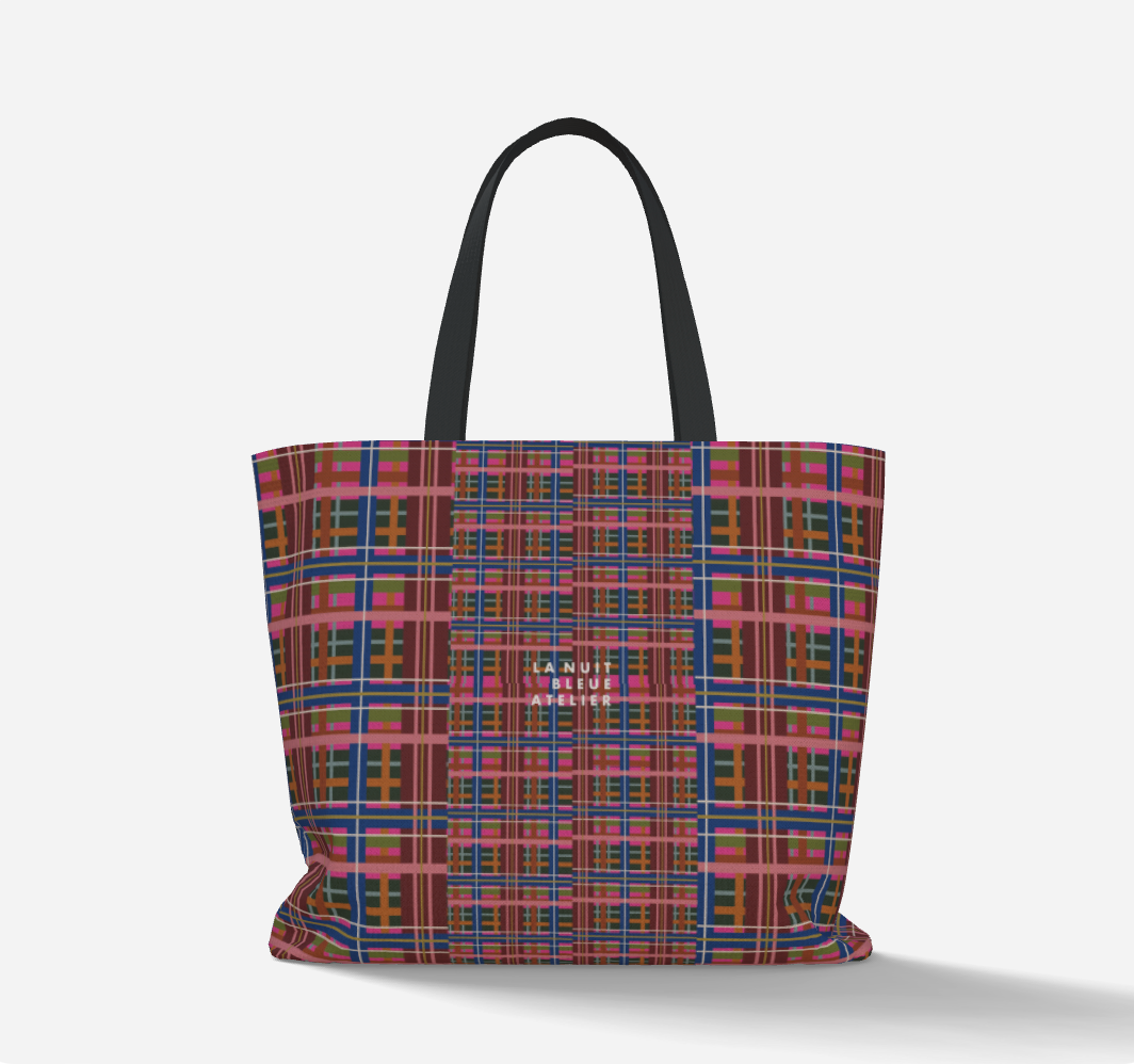 Pinky Blue Plaid Everyday Market Tote