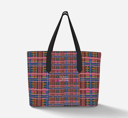 Pinky Blue Plaid Vegan Leather Tote